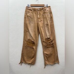 Vervet Jeans Women's 31 Tan Flare High Rise 90s Vintage Crop Distressed